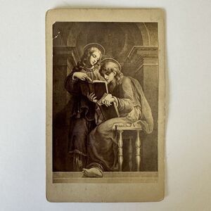 Antique CDV Card Parmegianino Two Deacons Religious Bible 4”x2.5”